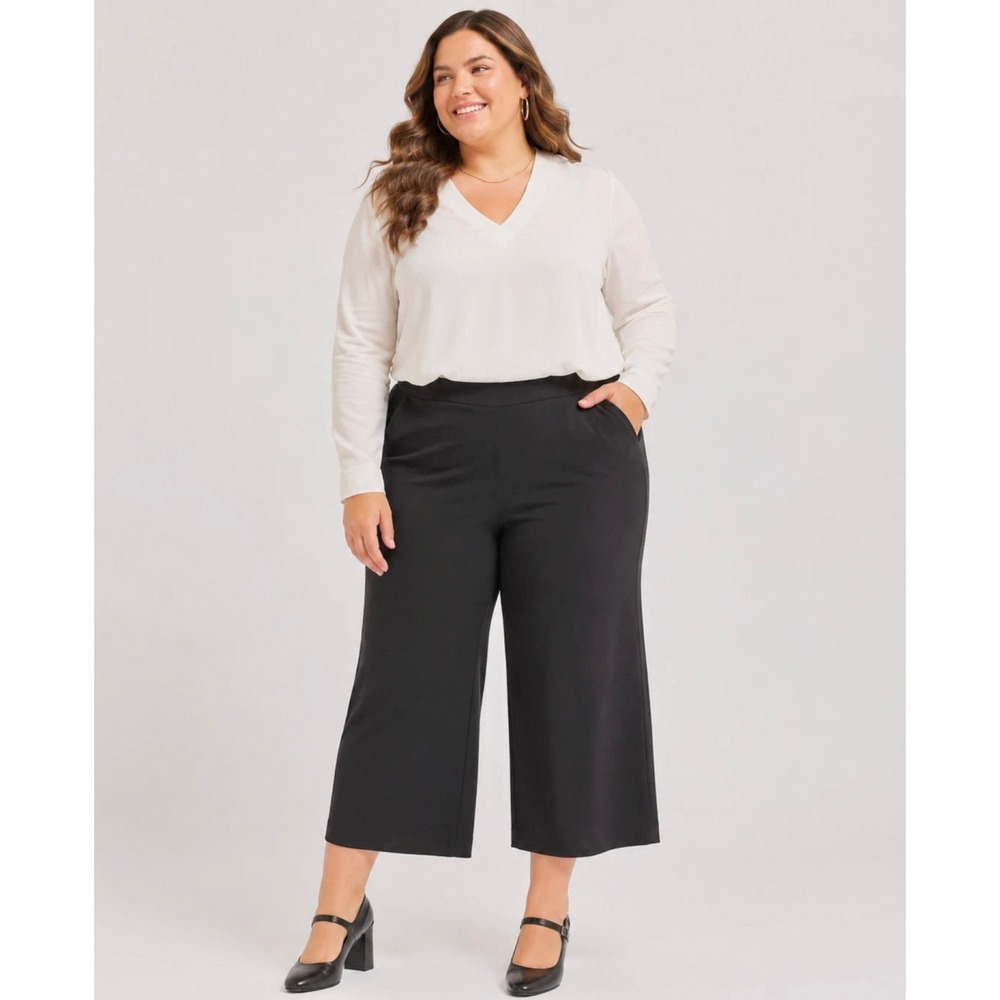 LOFT Knit Wide Leg Cropped Pull On Pants Trousers XLT XL Tall Business Career